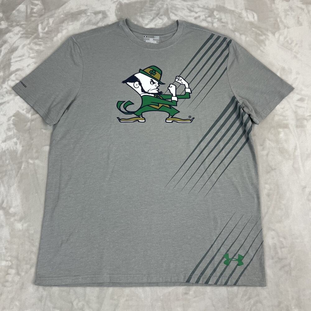 Under Armour Notre‎ Dame Shirt Mens Large Grey Loose Heatgear Fighting Irish